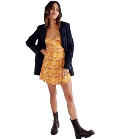 Free People Sasha Sweetheart Neckline Printed Mini Dress S - Picture 1 of 13